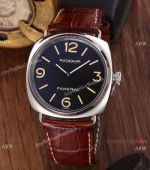 Replica Panerai Radiomir Watch 44mm SS Black Dial Brown leather band 44mm